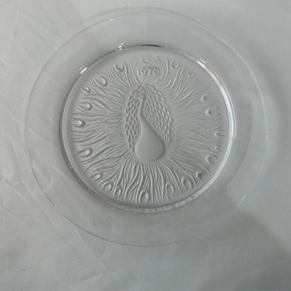 LALIQUE FRANCE CRYSTAL COLLECTOR PLATE LIMITED EDITION 1970 ~ PEACOCK ~ SIGNED - Picture 2 of 9